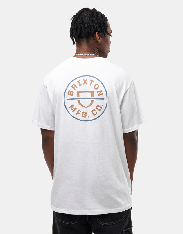 Brixton Crest II T-Shirt - White/Light Brown/Slate