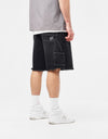 Route One Super Baggy Double Knee Denim Shorts - Washed Black