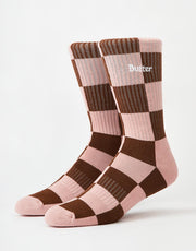 Butter Goods Checkered Socks - Brown/Pink