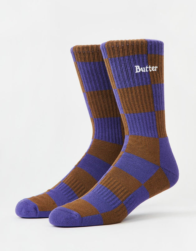 Butter Goods Checkered Socks - Brown/Indigo