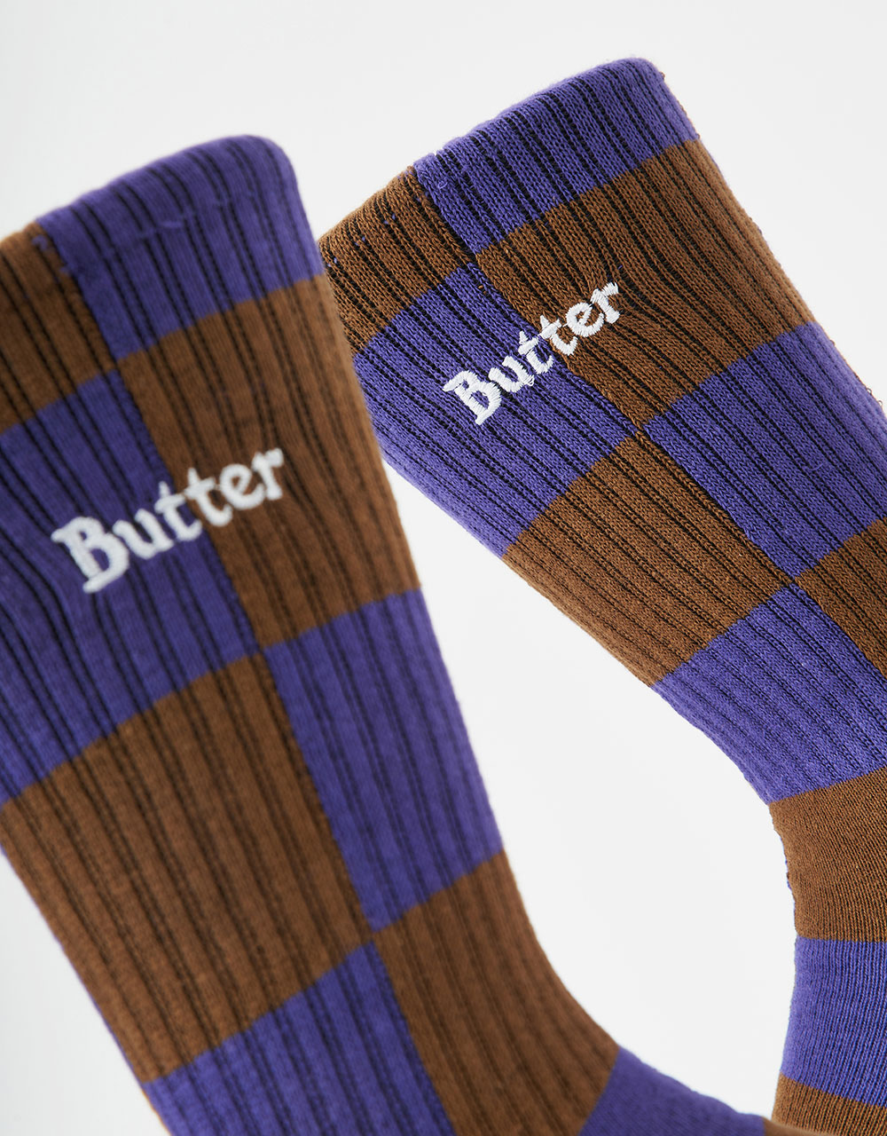 Butter Goods Checkered Socks - Brown/Indigo