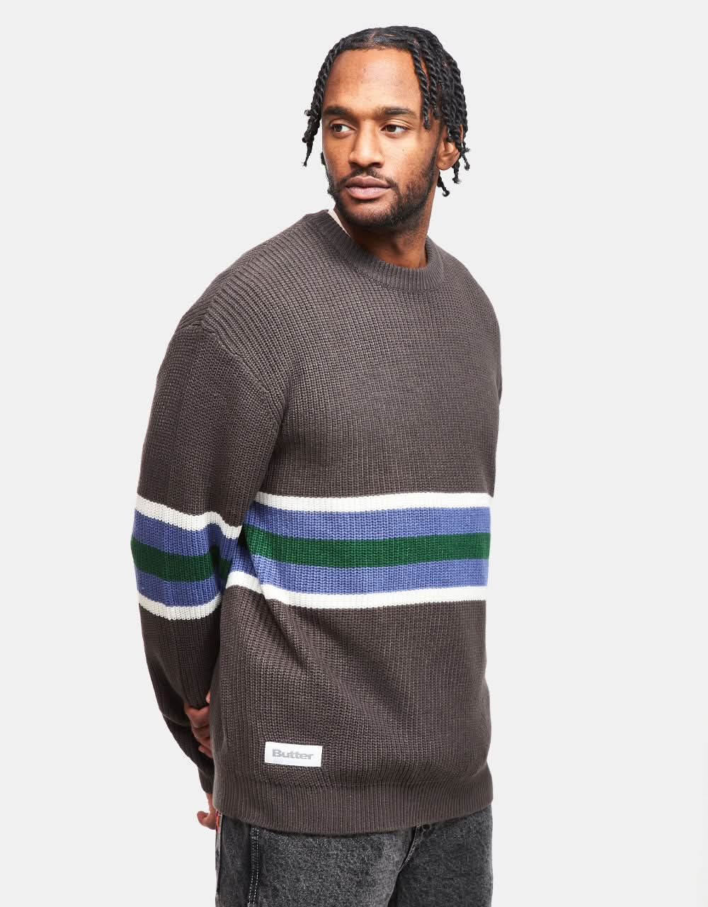 Butter Goods Stripe Knitted Sweater - Charcoal