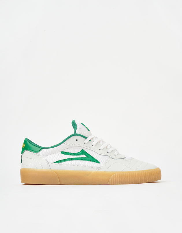 Lakai Cambridge Skate Shoes - White/Green Leather