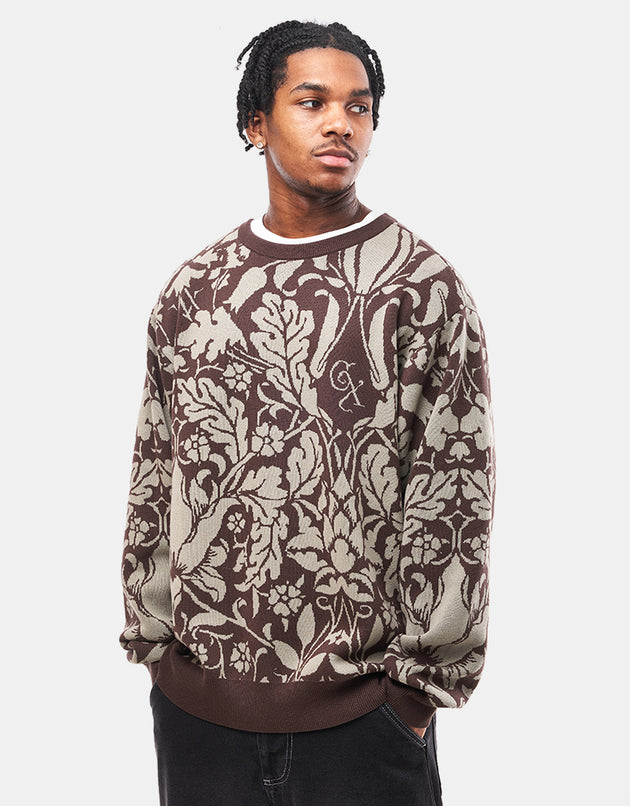 GX1000 Jacquard Knit Floral Sweater - Brown/Cream