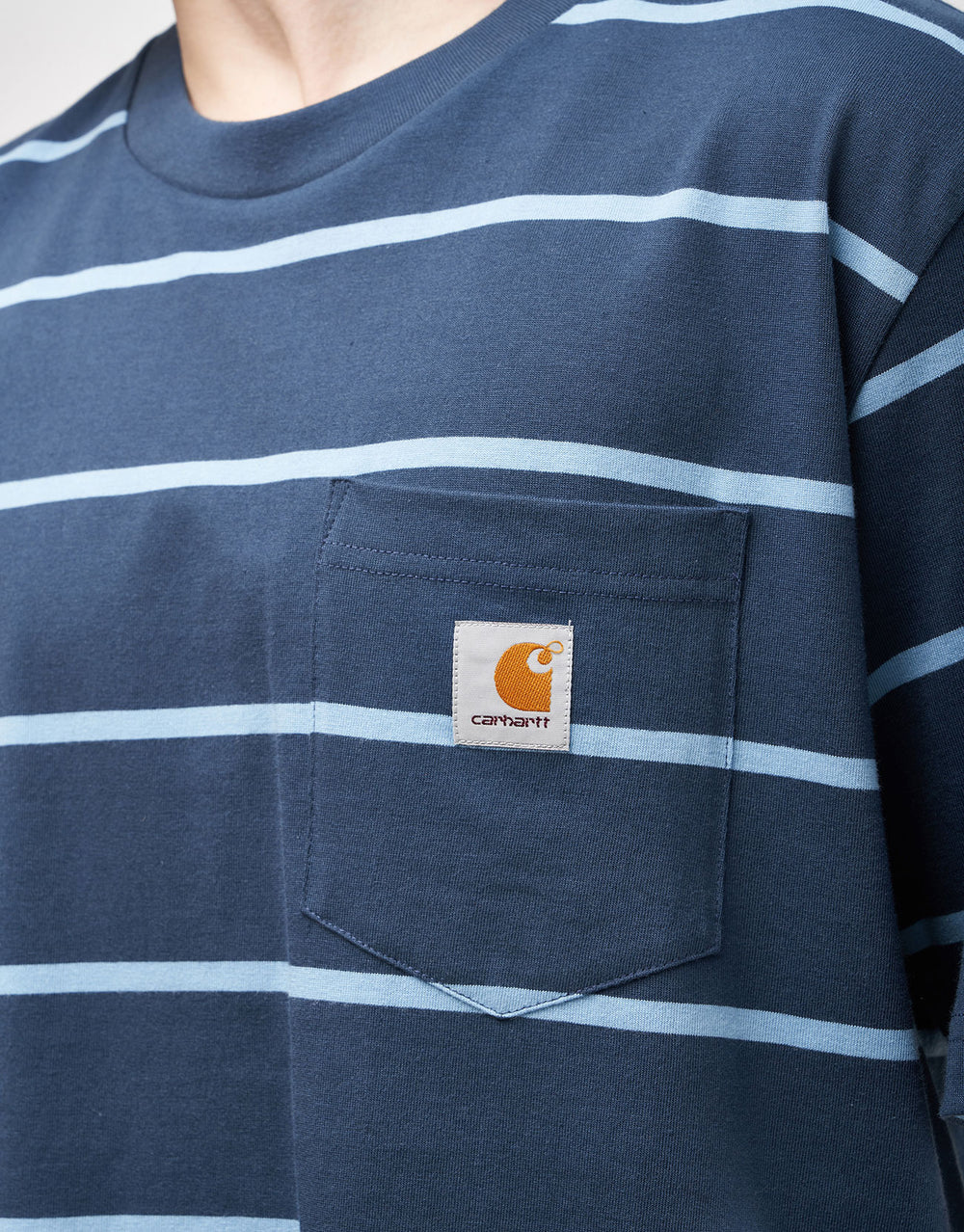 Carhartt WIP Aiken Pocket T-Shirt - Aiken Stripe/Dusky Blue