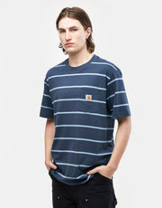 Carhartt WIP Aiken Pocket T-Shirt - Aiken Stripe/Dusky Blue