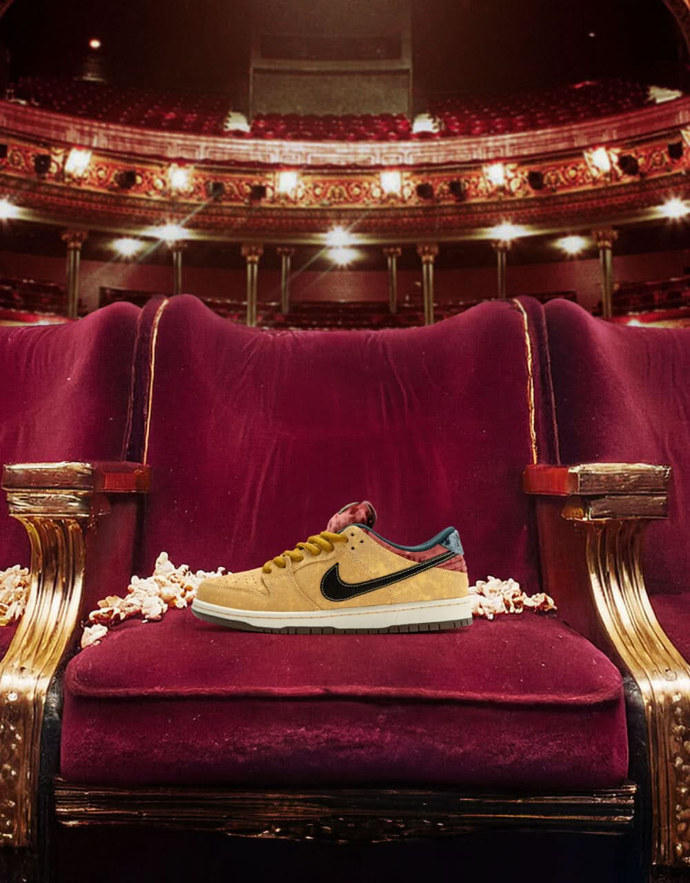 Nike SB 'City of Cinema' Dunk Low Pro Skate Shoes - Celestial Gold/Black-Dark Team Red