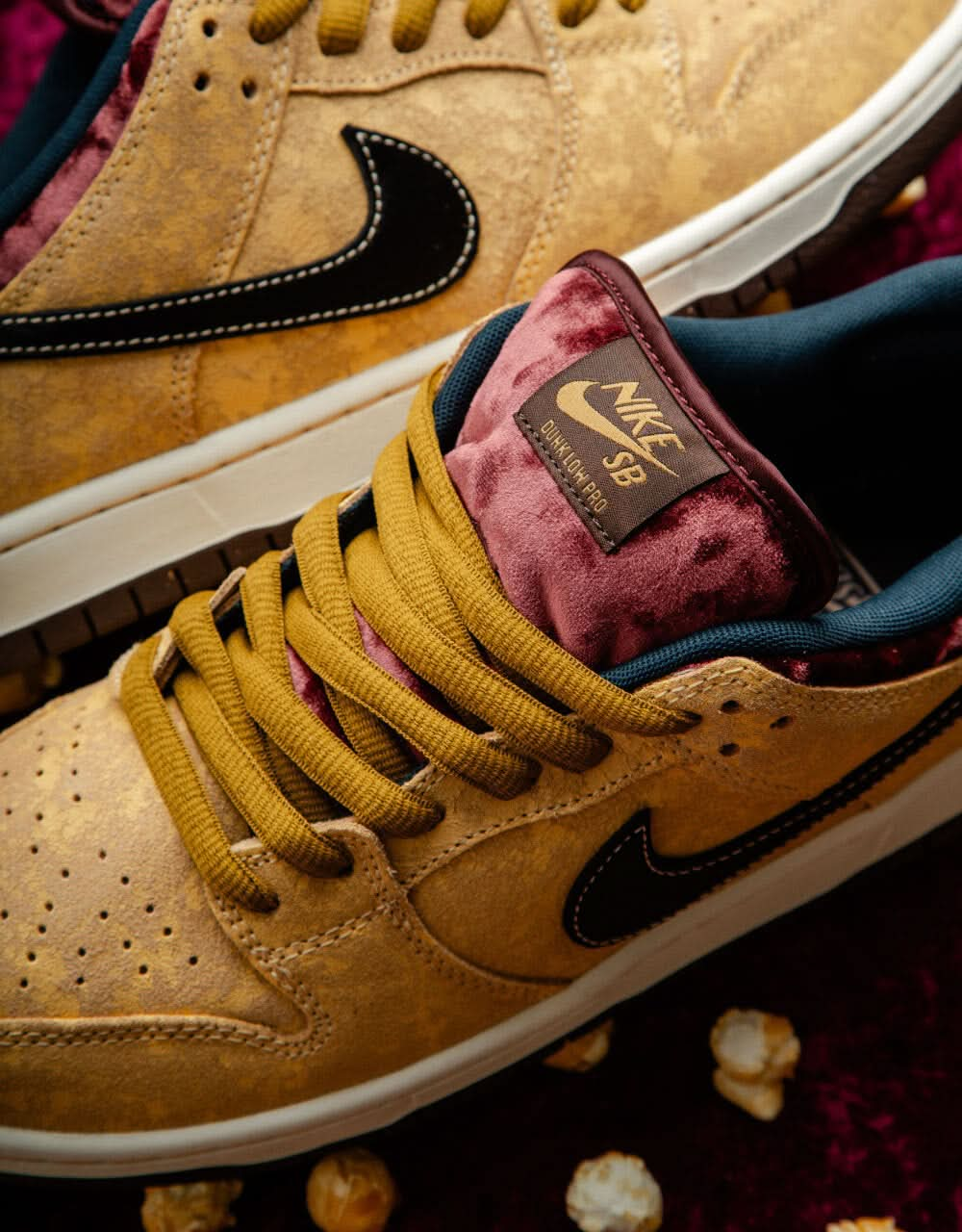 Nike SB 'City of Cinema' Dunk Low Pro Skate Shoes - Celestial Gold/Black-Dark Team Red