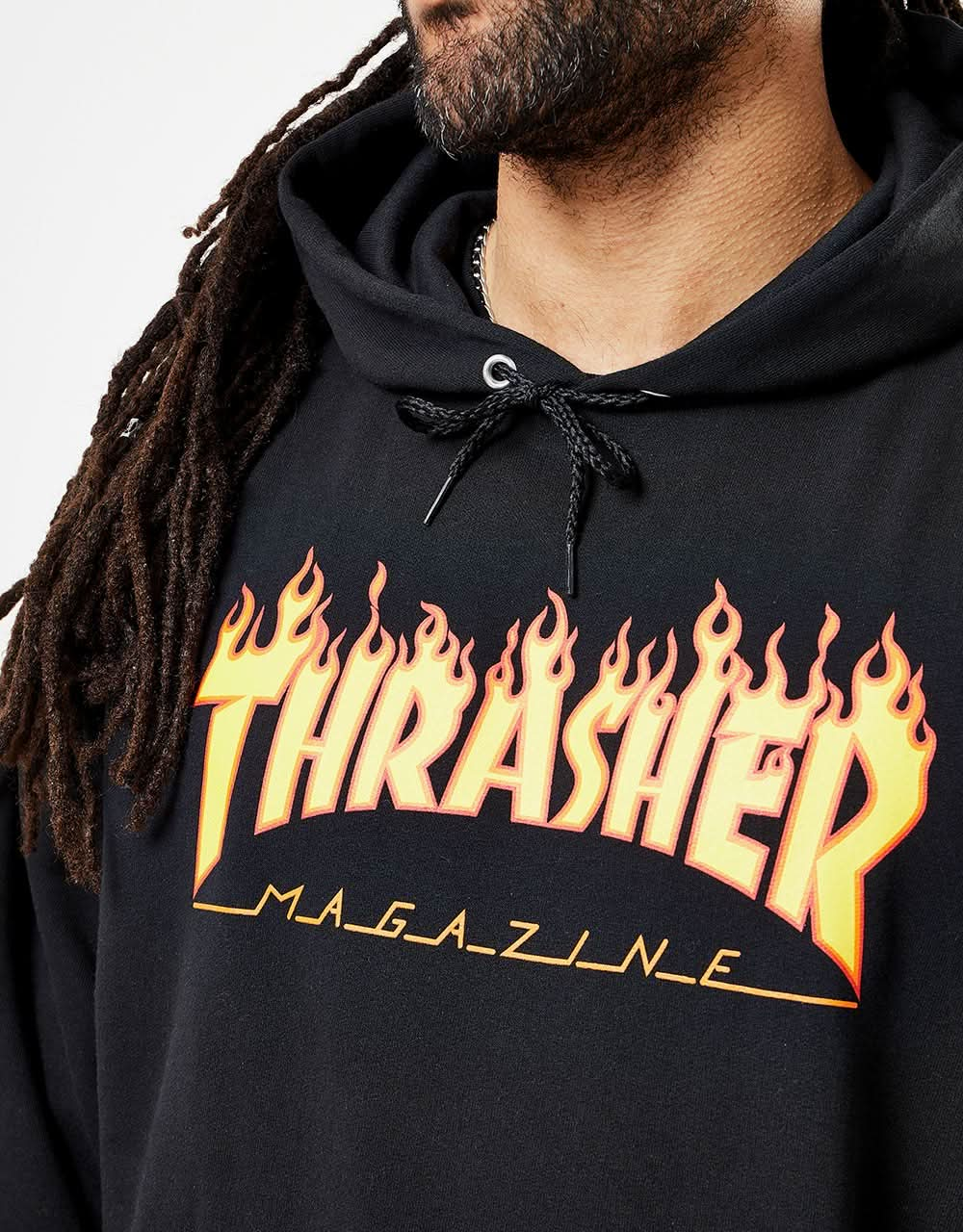 Felpa con cappuccio pullover con logo Thrasher Flame - nera