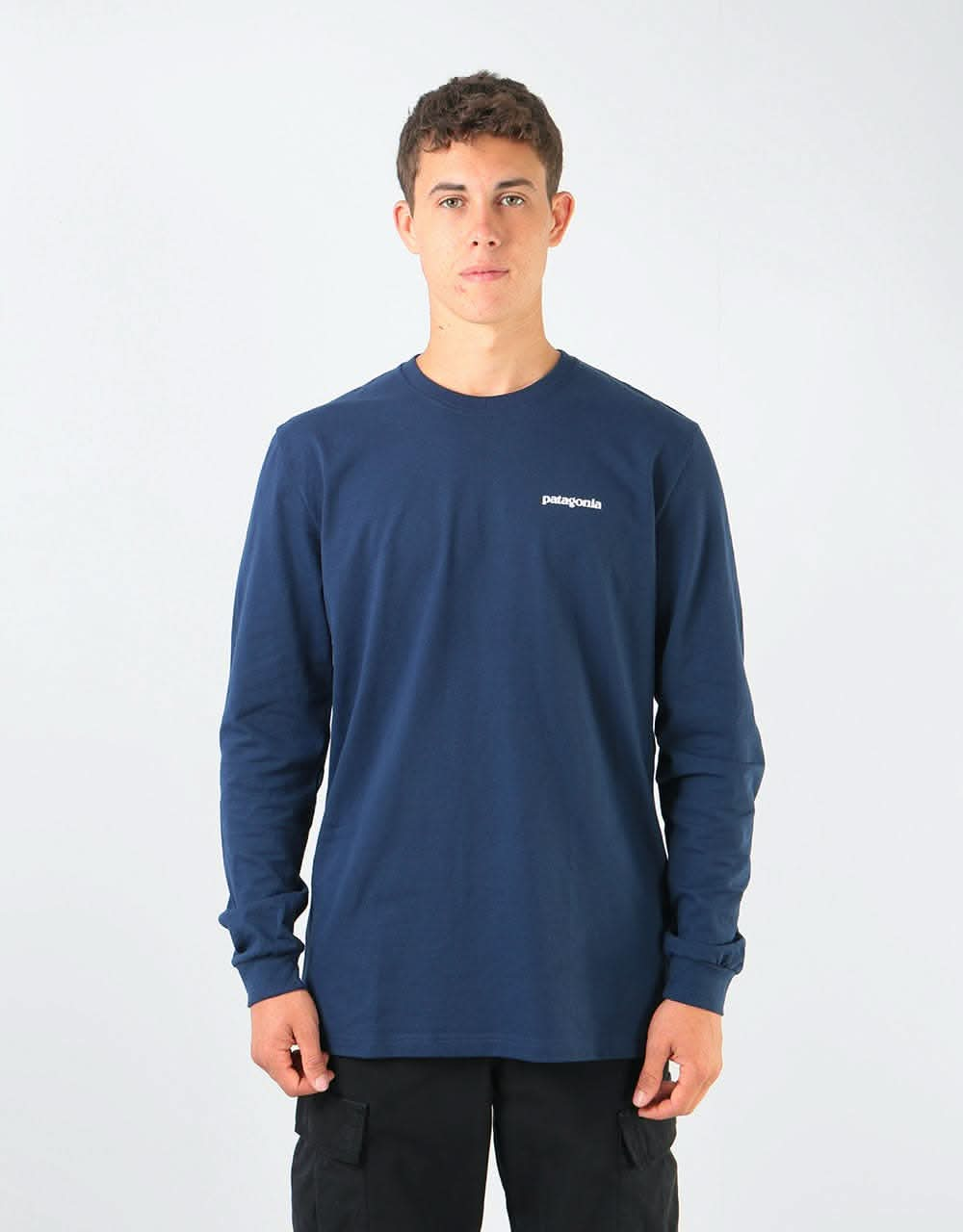 Patagonia L/S P-6 Logo T-Shirt - Navy Blue