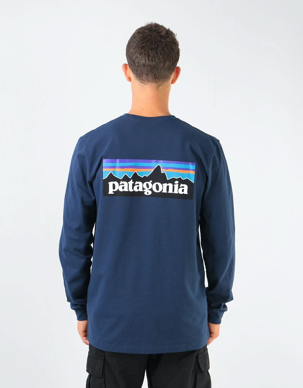 Patagonia L/S P-6 Logo T-Shirt - Navy Blue