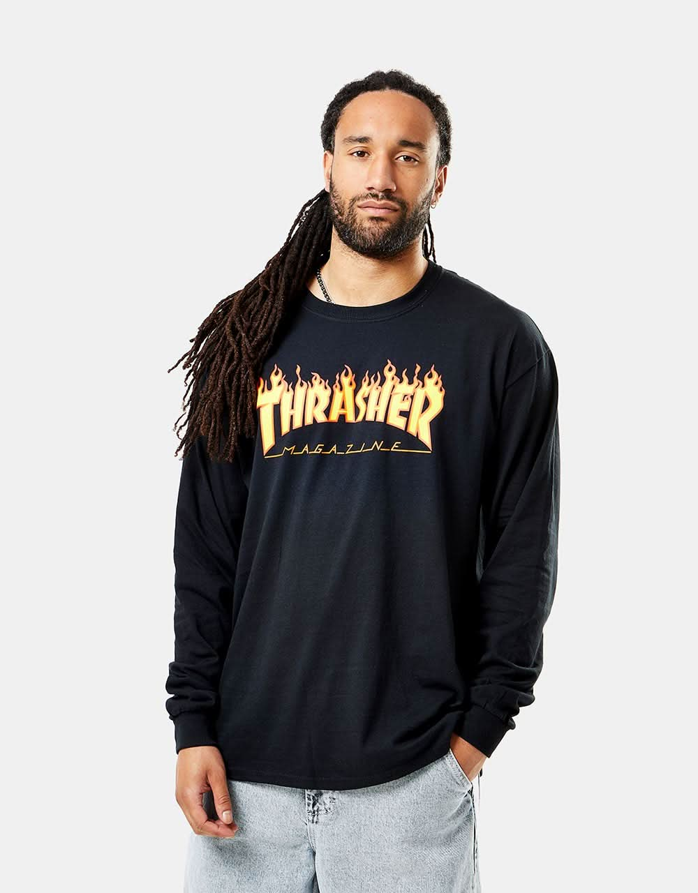 Thrasher Flame Logo L/S T-Shirt - Black