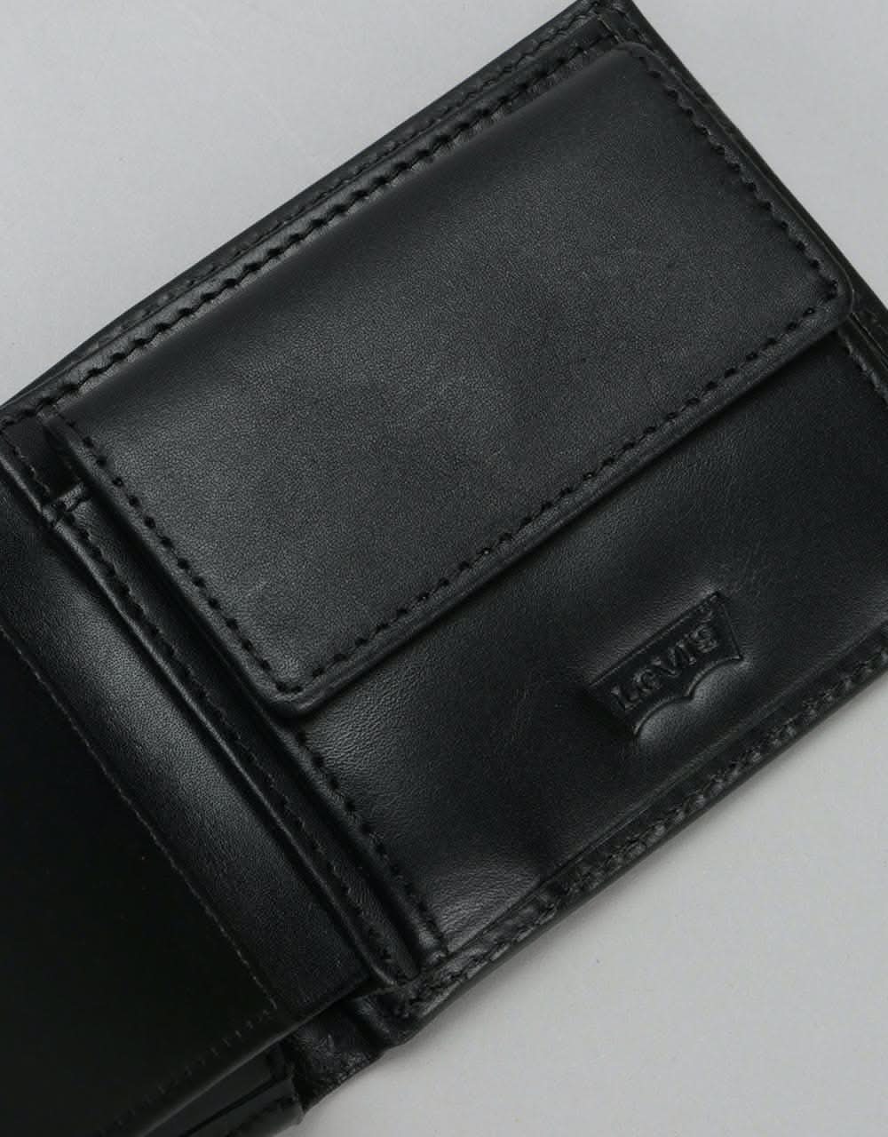 Levis Inlay Bi-Fold Clean Finish Leather Wallet - Regular Black