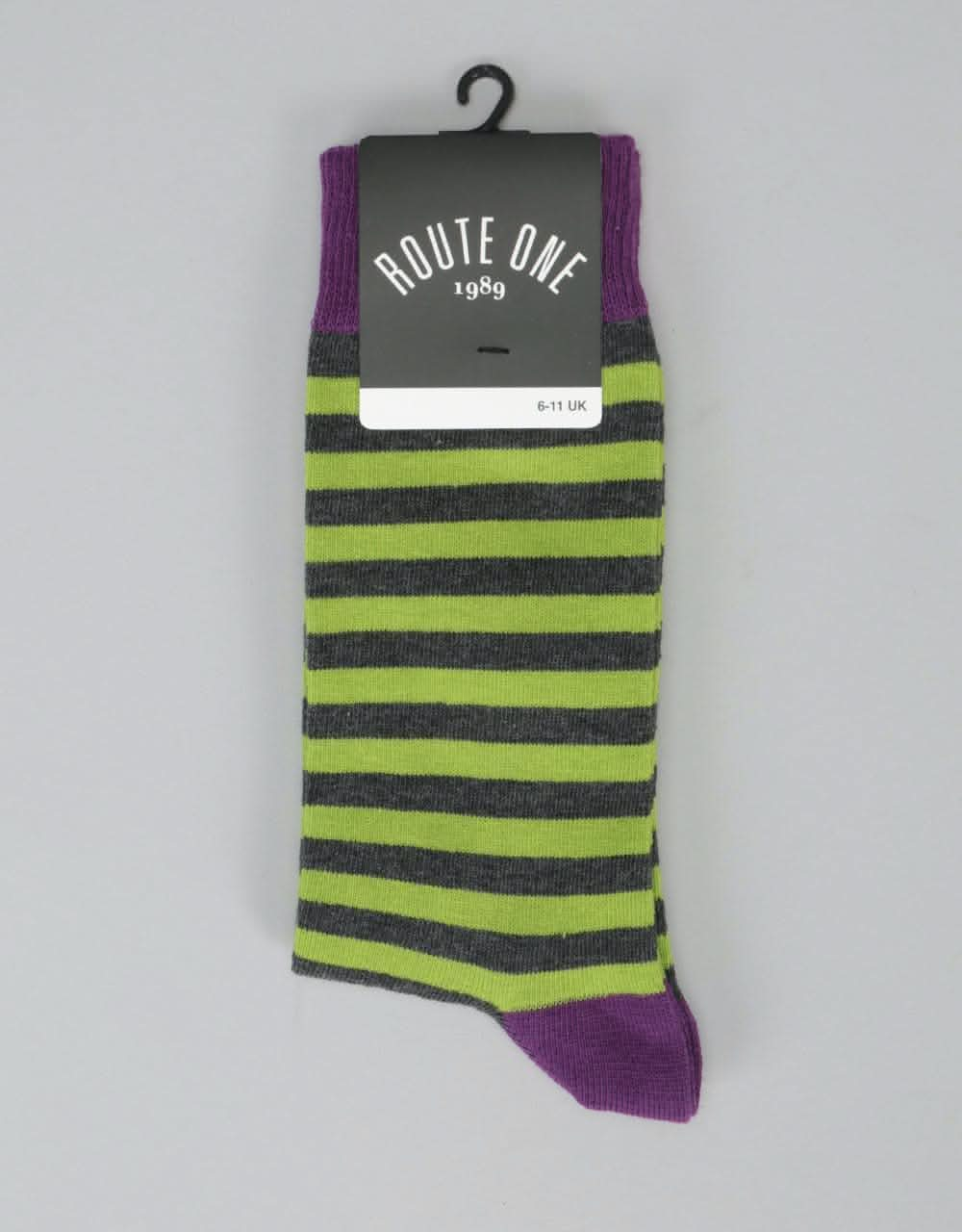 Route One Contrast Socks - Lime/Grey/Magenta