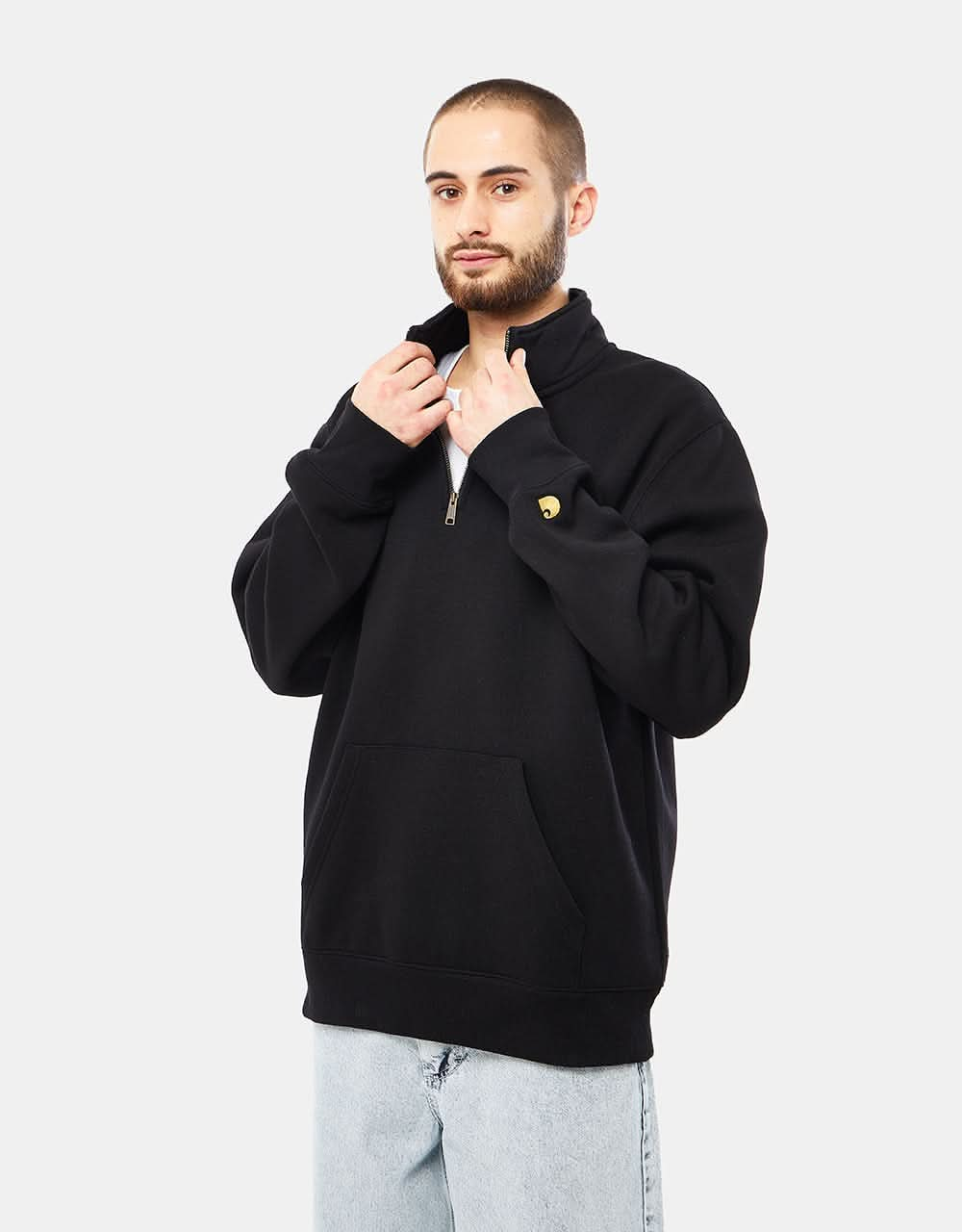 Carhartt WIP Chase Neck Zip Sweatshirt - Black/Gold