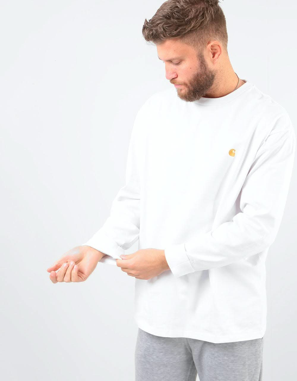 Carhartt WIP L/S Chase T-Shirt - White/Gold