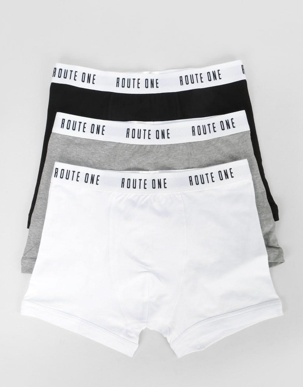 Route One Classic Boxer Shorts 3 Pack - White /Black/Heather Grey