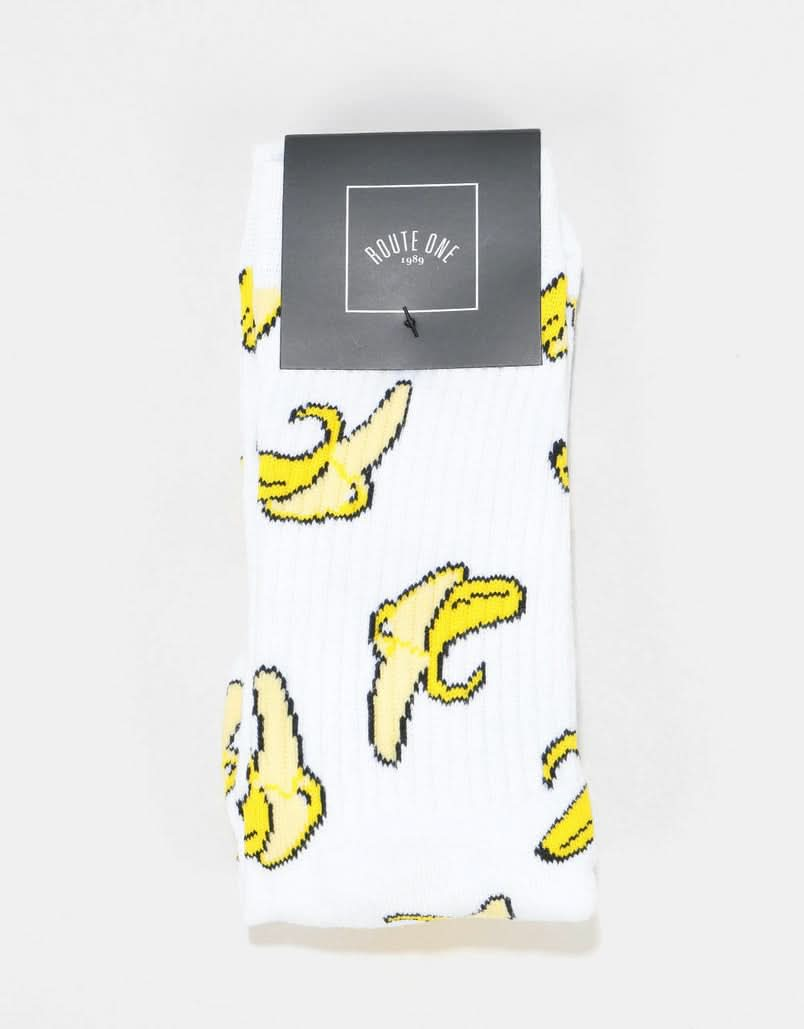 Route One Yellow Fatty Bean Crew Socks - White