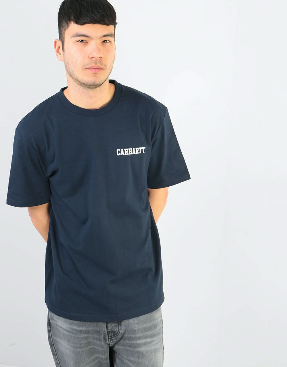 Carhartt WIP S/S College Script T-Shirt - Dark Navy/White