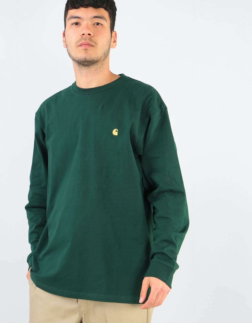 Carhartt WIP L/S Chase T-Shirt - Bottle Green/Gold