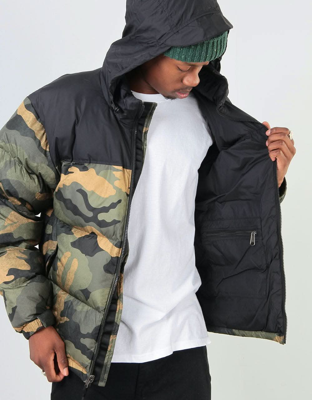 The North Face 1996 Retro Nuptse Jacket - Burnt Olive Green Waxed Camo