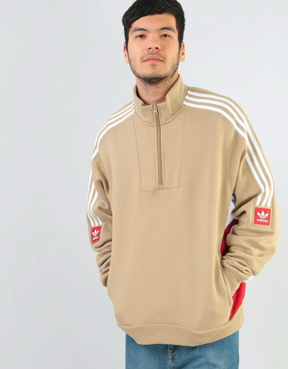 Adidas Modular 1/4 Zip Sweatshirt - Hemp/White/Power Red