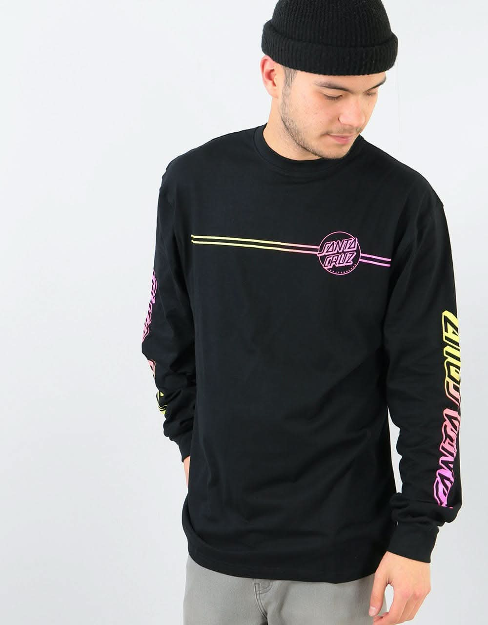 Santa Cruz Opus Dot Stripe Fade L/S T-Shirt - Black