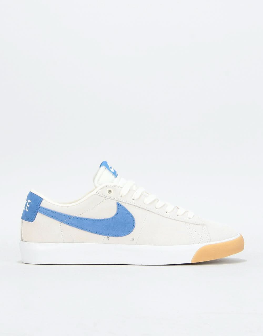 Nike SB Blazer Low GT Skate Shoes - Pale Ivory/Pacific Blue-White