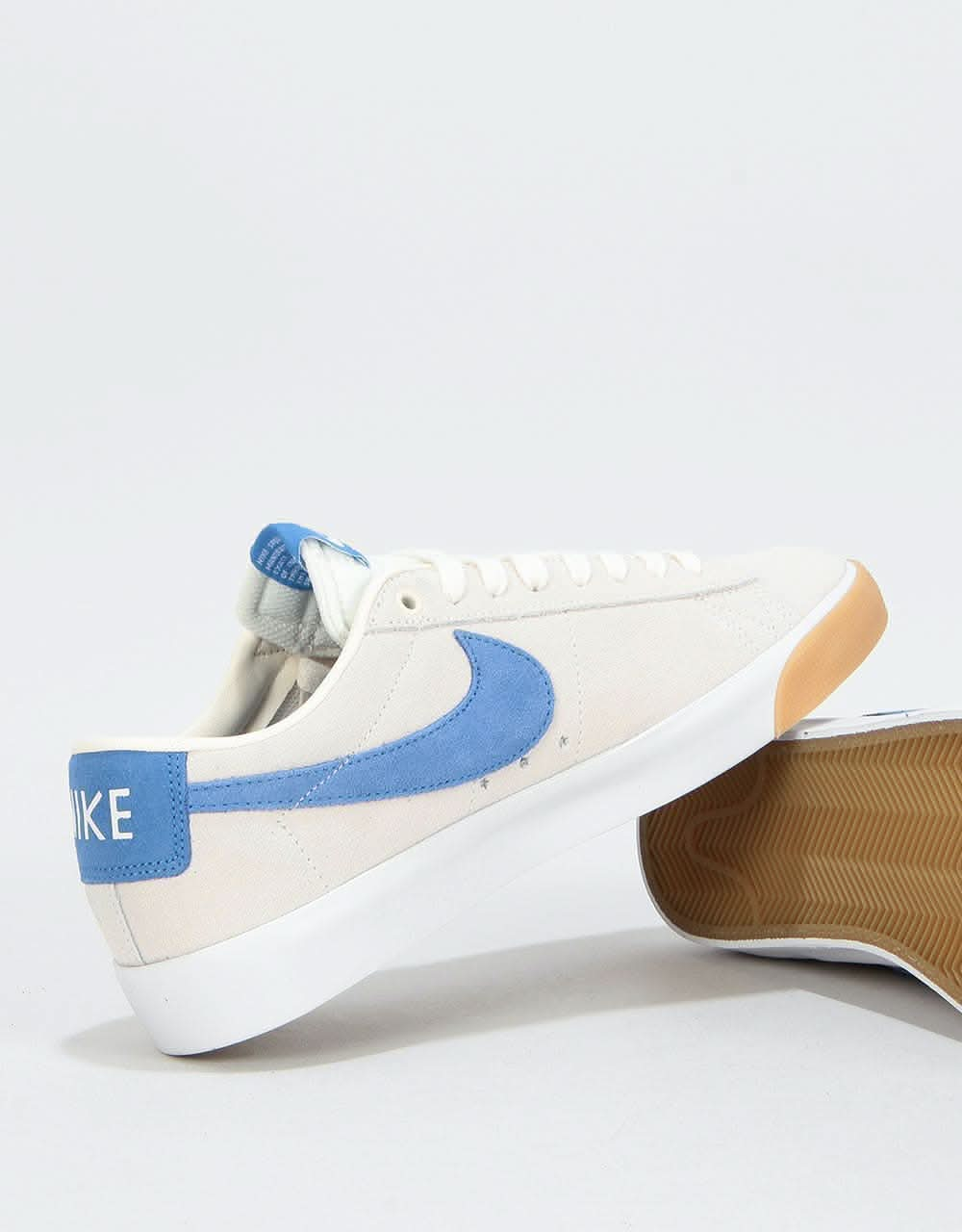 Nike SB Blazer Low GT Skate Shoes - Pale Ivory/Pacific Blue-White