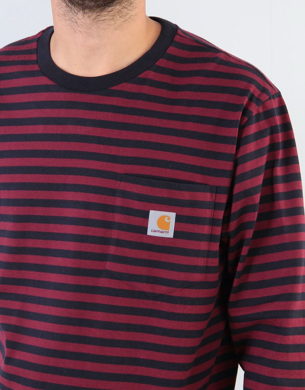 Carhartt WIP L/S Haldon Pocket T-Shirt - Haldon Stripe/Dark Navy/Merlot