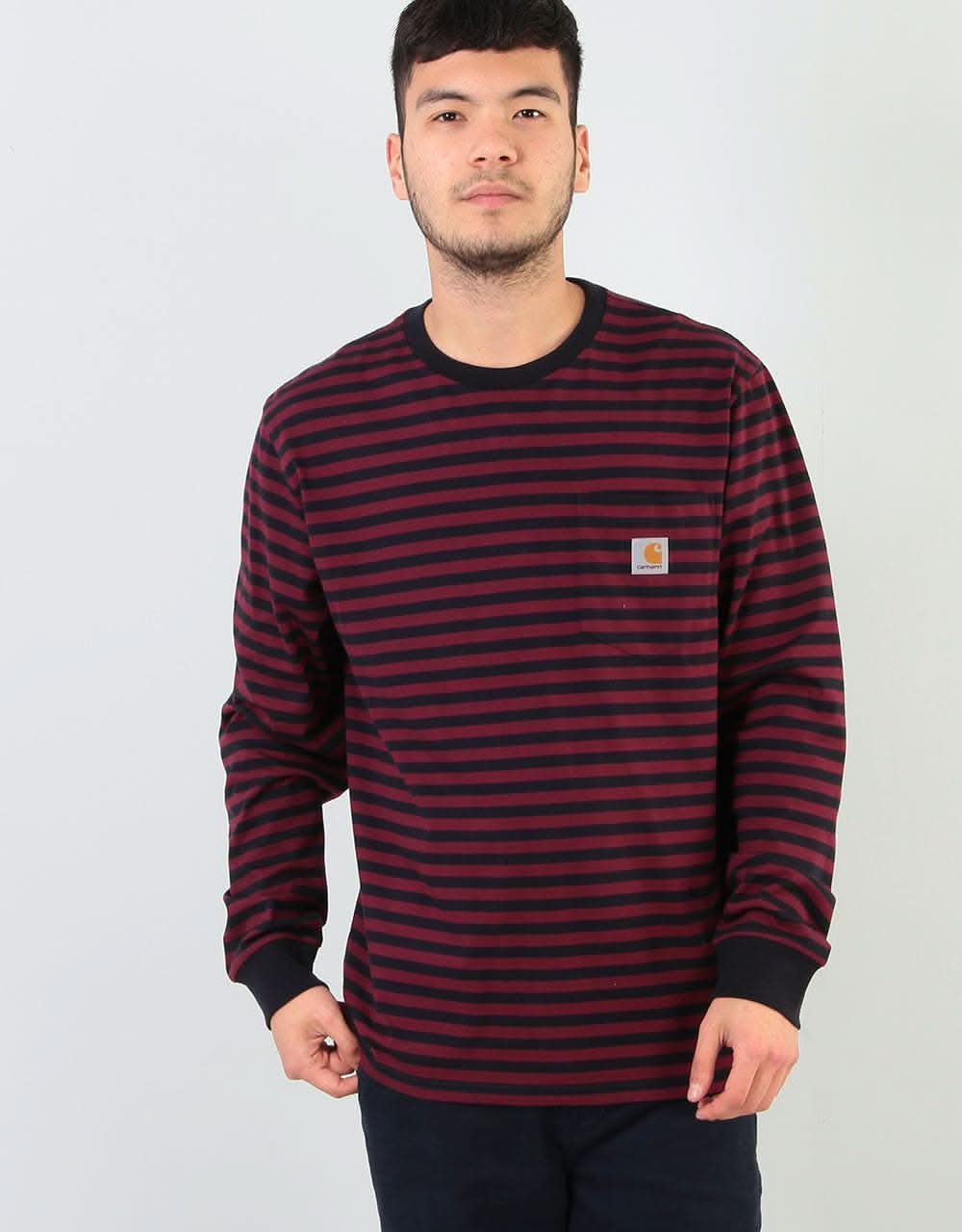 Carhartt WIP L/S Haldon Pocket T-Shirt - Haldon Stripe/Dark Navy/Merlot