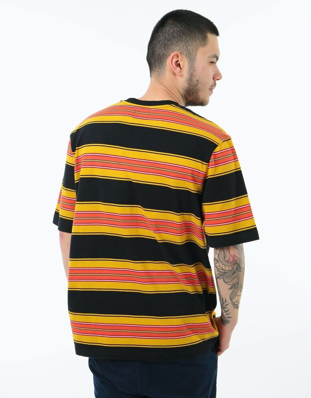 Stüssy Multi Stripe Crew T-Shirt - Black