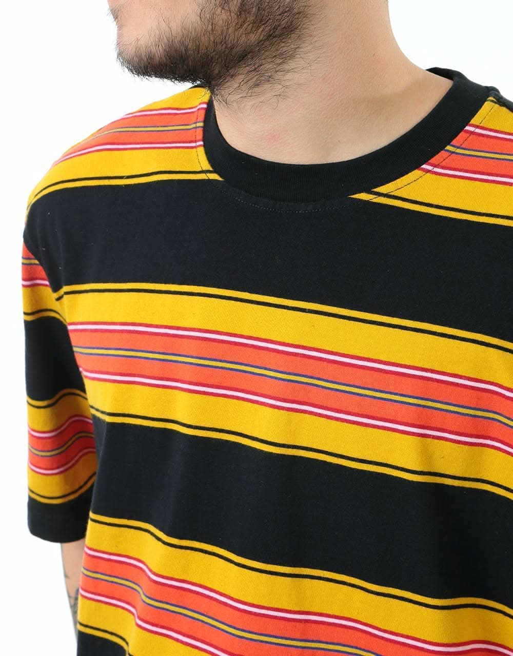 Stüssy Multi Stripe Crew T-Shirt - Black