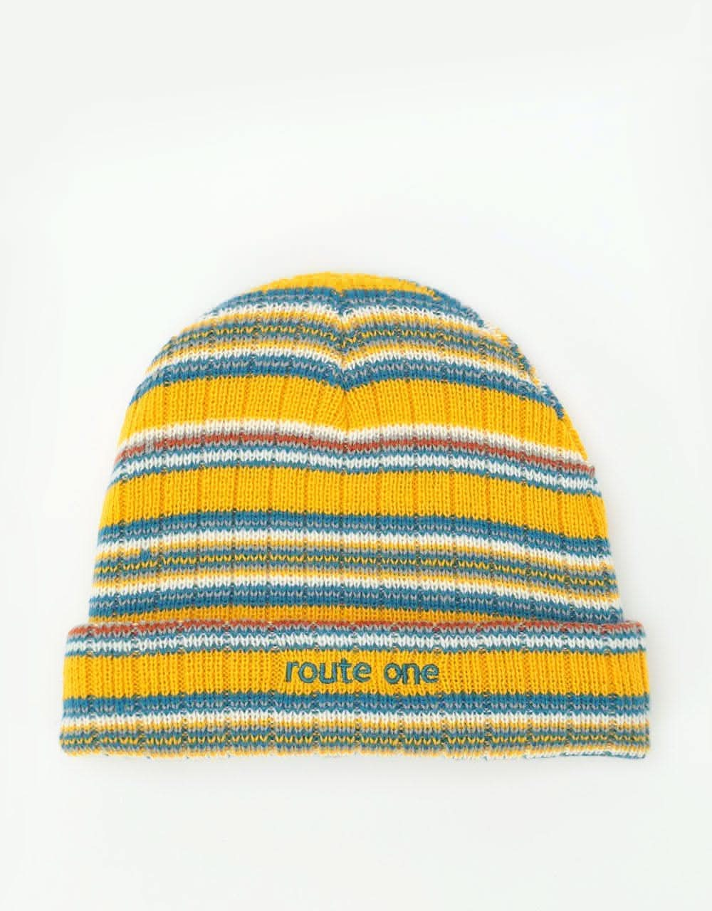 Route One Striped Fisherman Beanie - Yellow/Multi