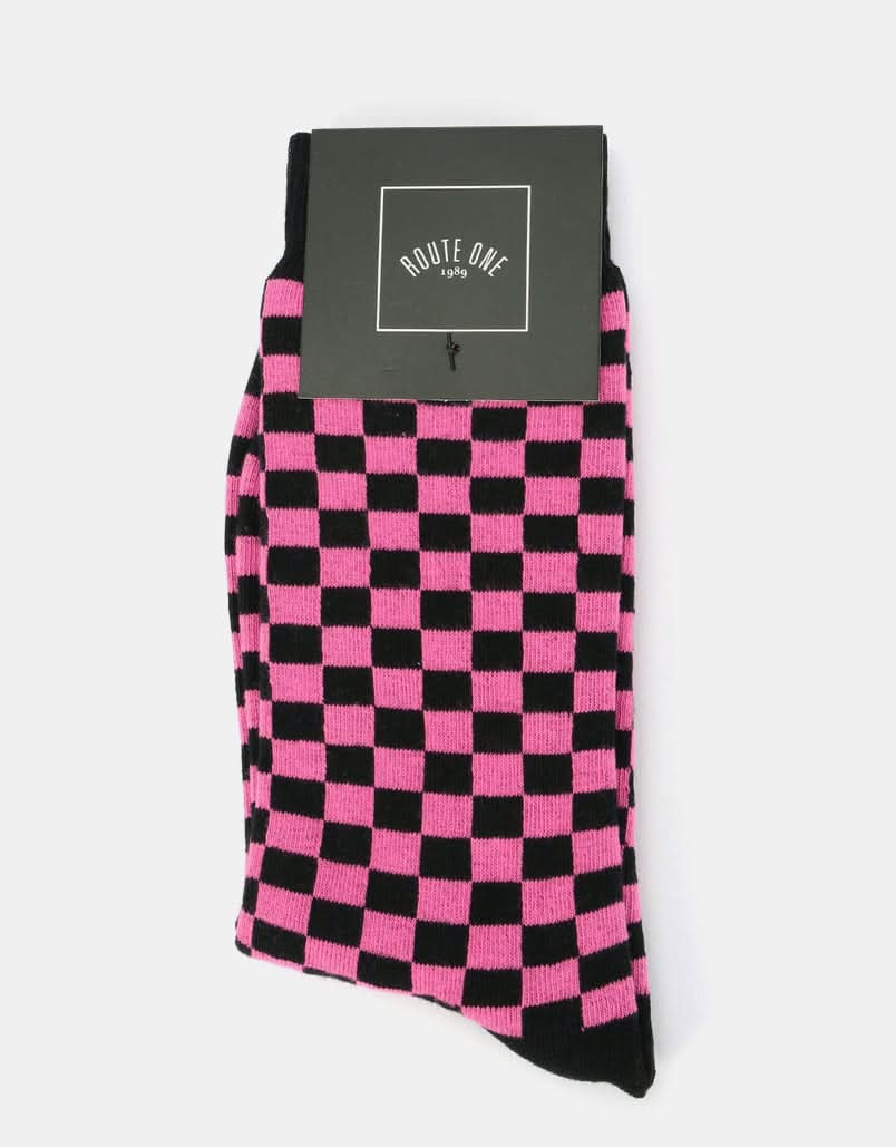 Route One Chequered Socks - Black/Pink