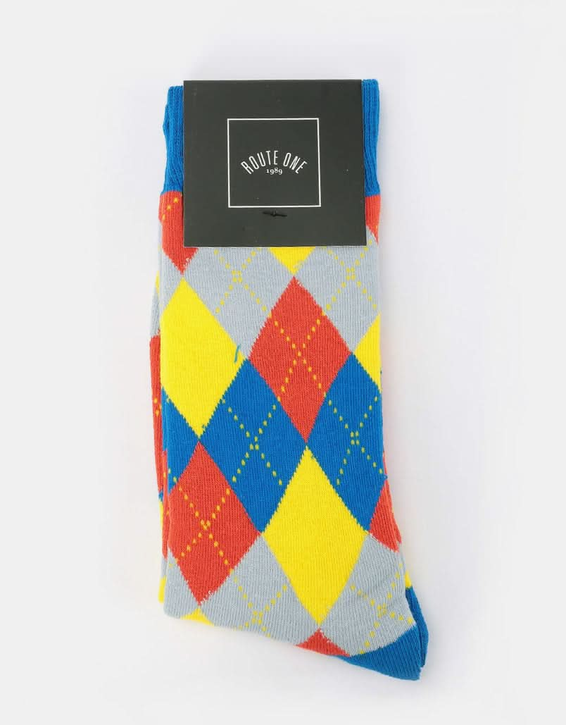 Route One Argyle Socks - Blue/Red/Yellow