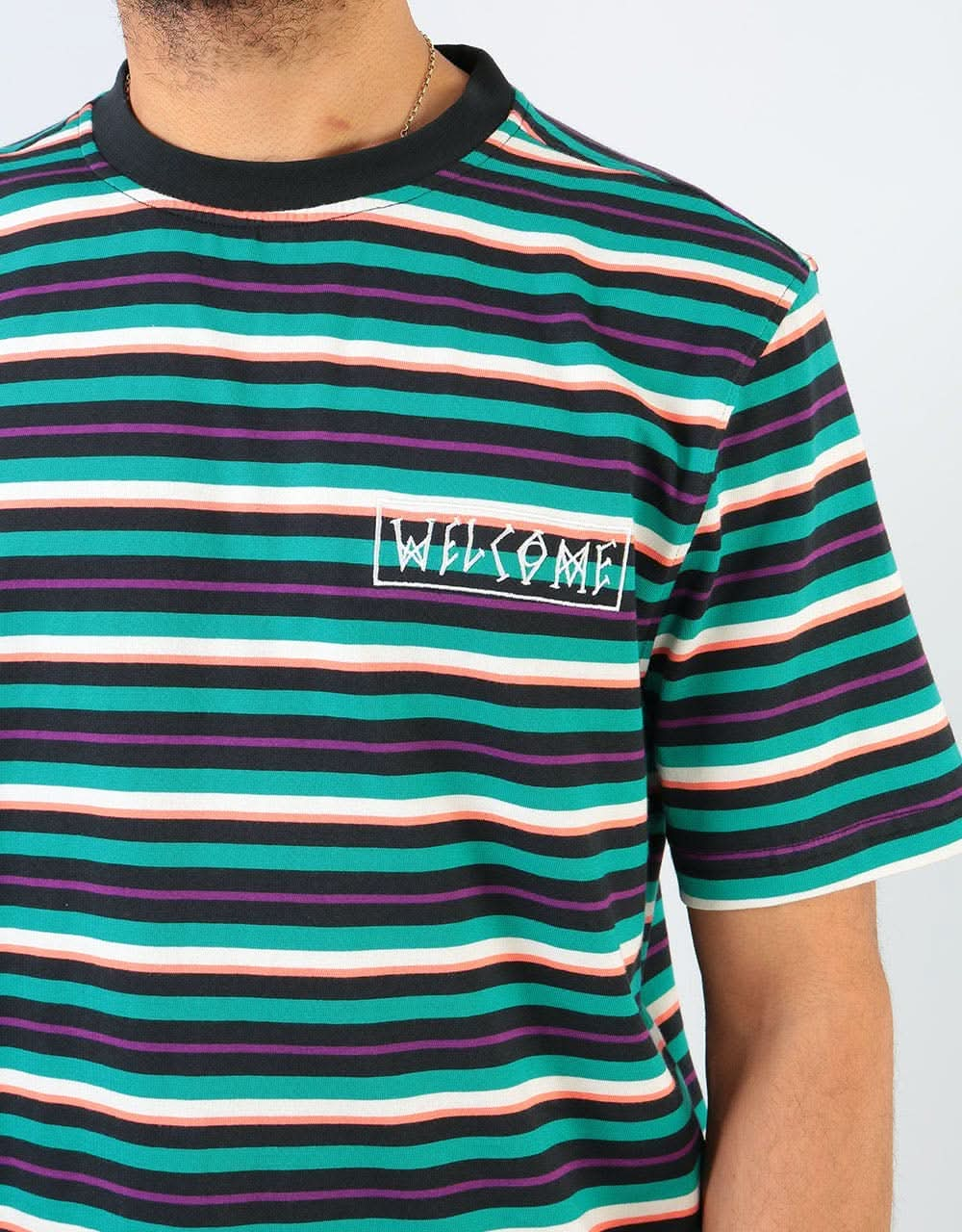 Welcome Surf Stripe S/S Knit T-Shirt - Teal/Black/Bone