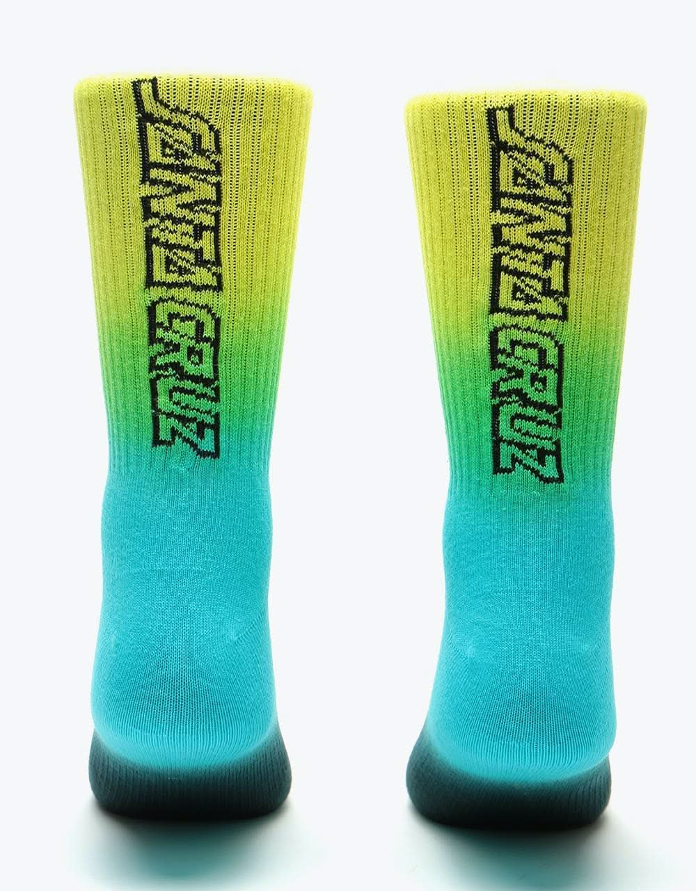 Santa Cruz Strip Fade Crew Socks - Yellow/Cyan/Black