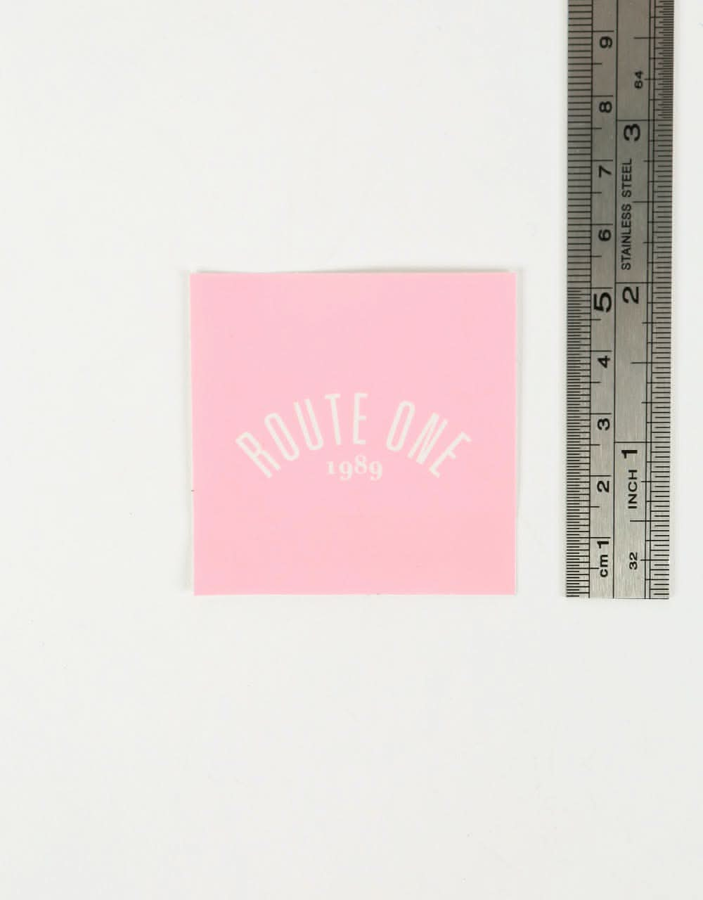 Route One Square Arch Logo Small Sticker - Pink/White