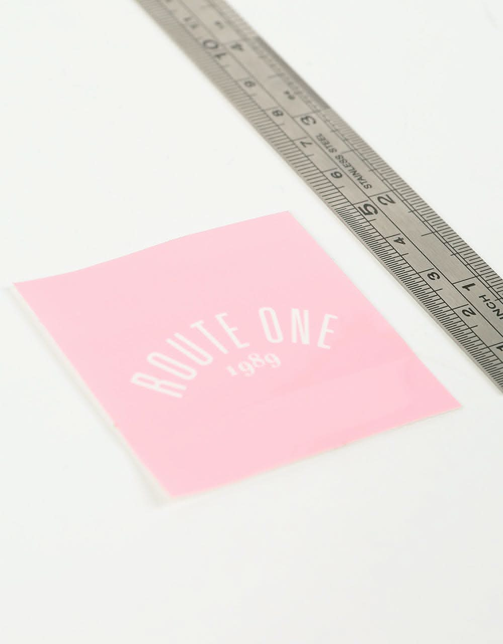 Route One Square Arch Logo Small Sticker - Pink/White