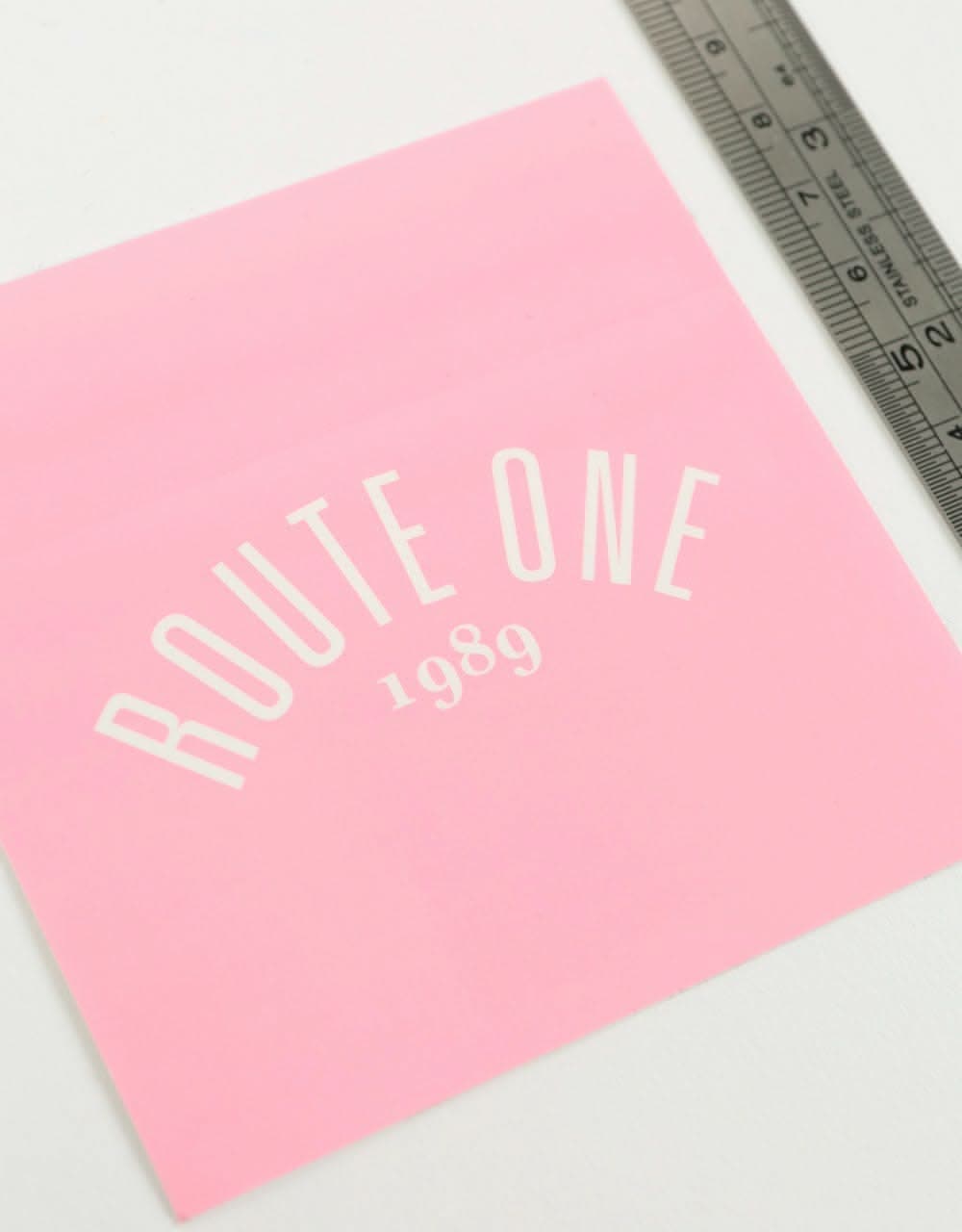 Route One Square Arch Logo Large Sticker - Pink/White