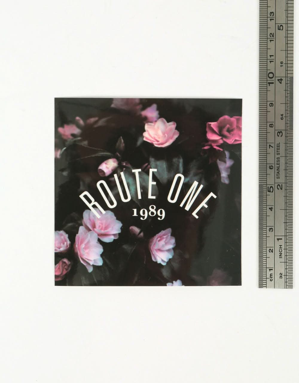 Route One Square Arch Logo Large Sticker - Floral