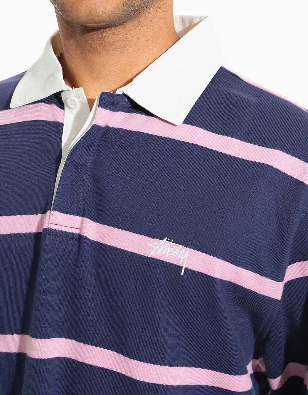 Stüssy Hill Stripe L/S Rugby Shirt - Navy