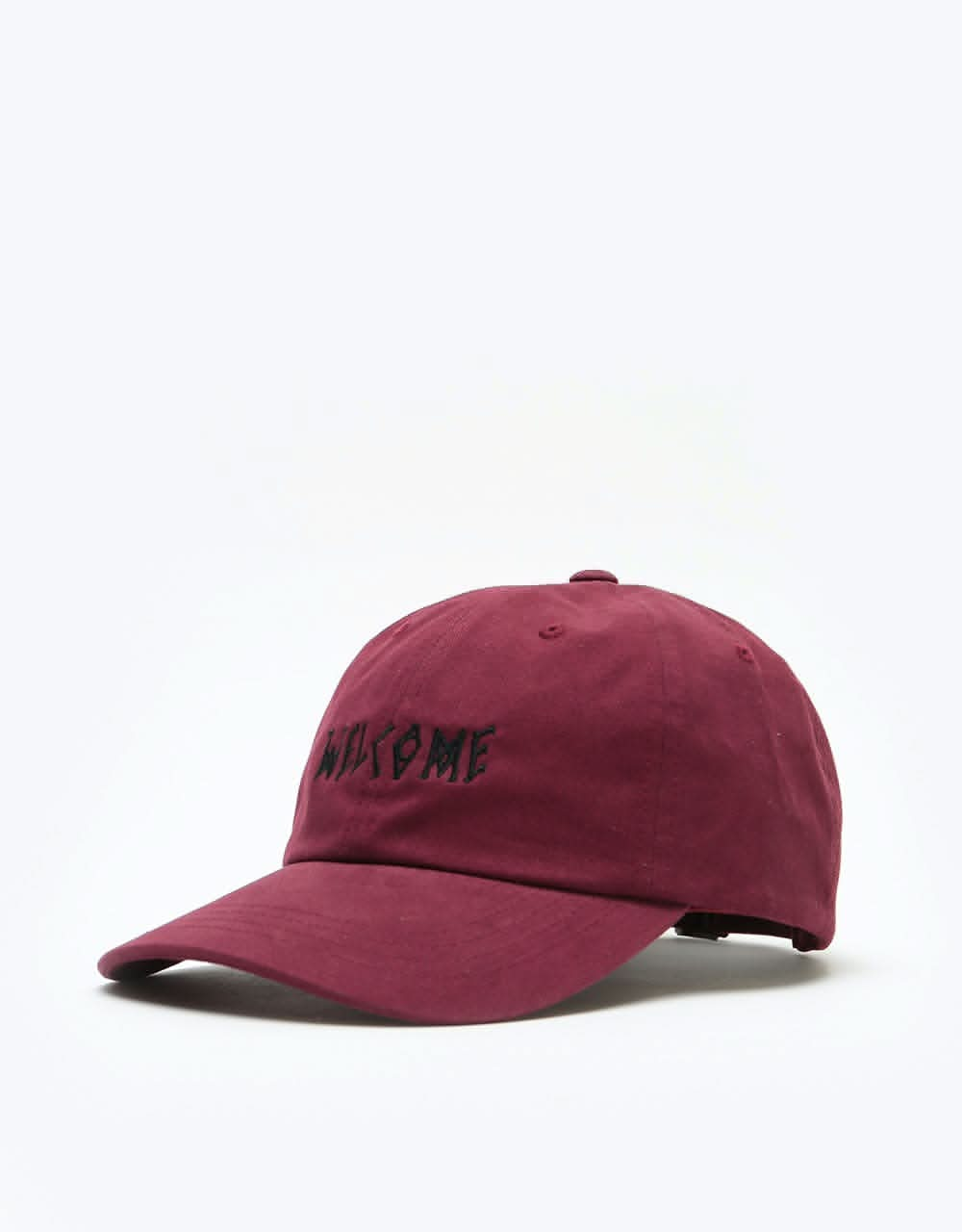 Welcome Scrawl Peached Twill Dad Cap - Maroon/Black