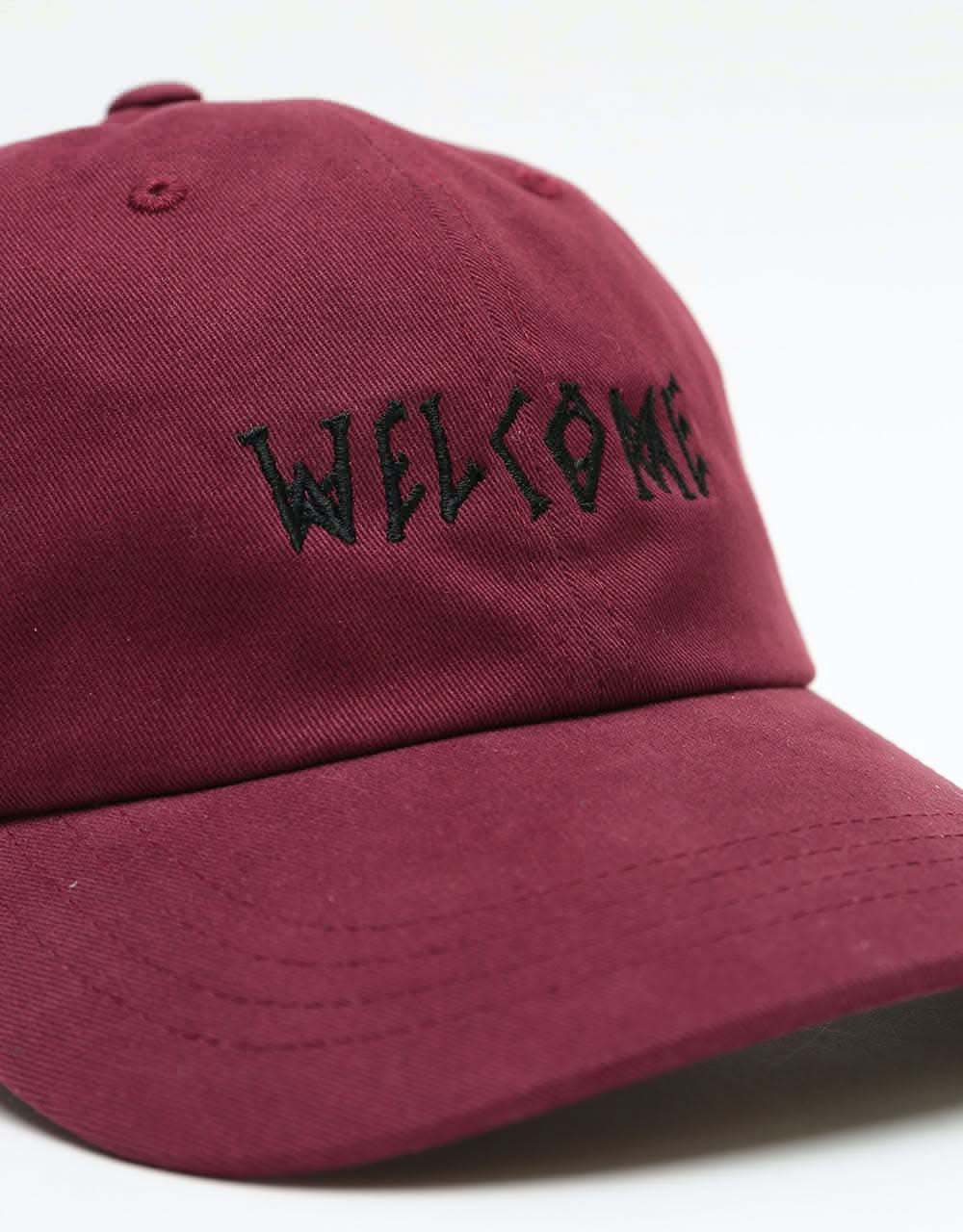 Welcome Scrawl Peached Twill Dad Cap - Maroon/Black