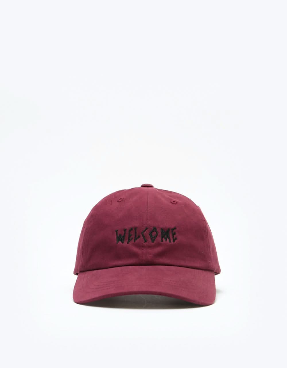 Welcome Scrawl Peached Twill Dad Cap - Maroon/Black