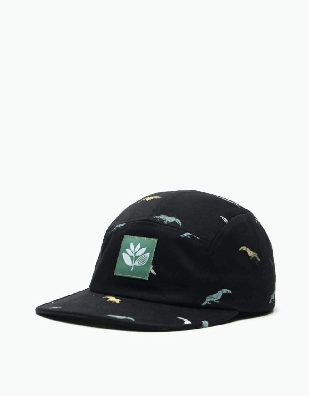 Magenta Flock 5 Panel Cap - Black