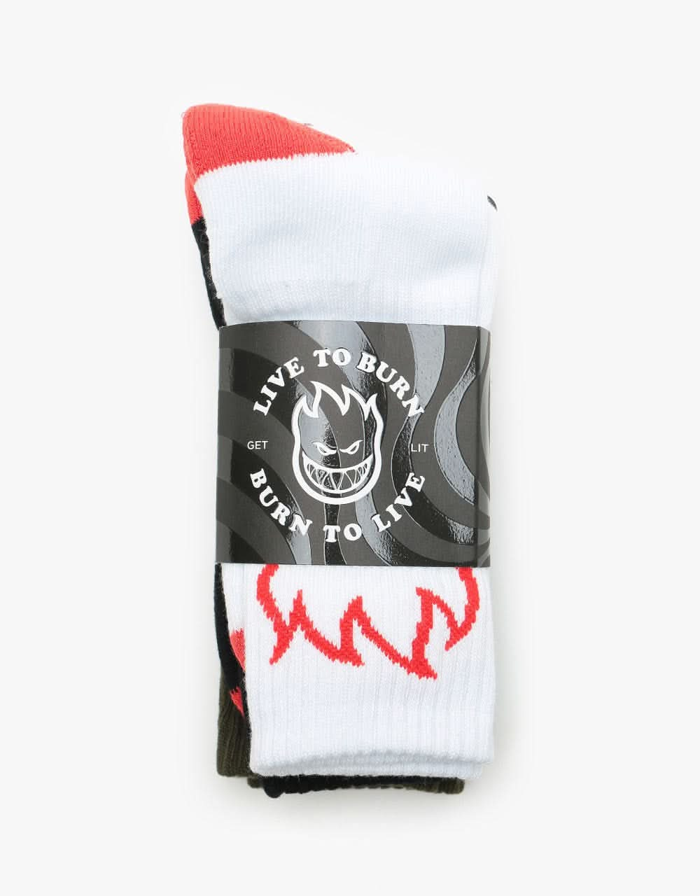 Spitfire Bighead 3-Pack Socks - White/Red/Black/Red/Olive/Black