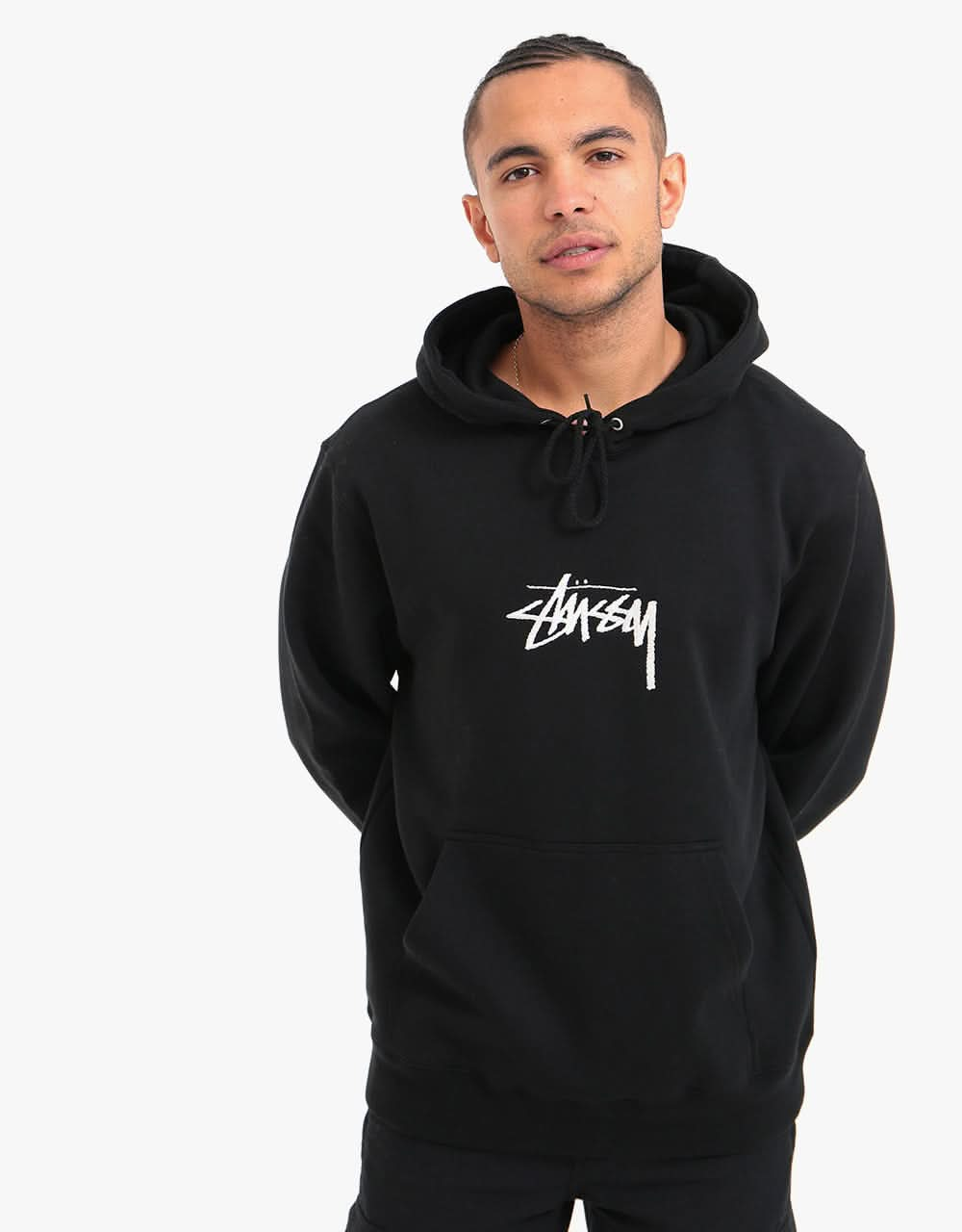 Stüssy Stock Logo Applique Pullover Hoodie - Black