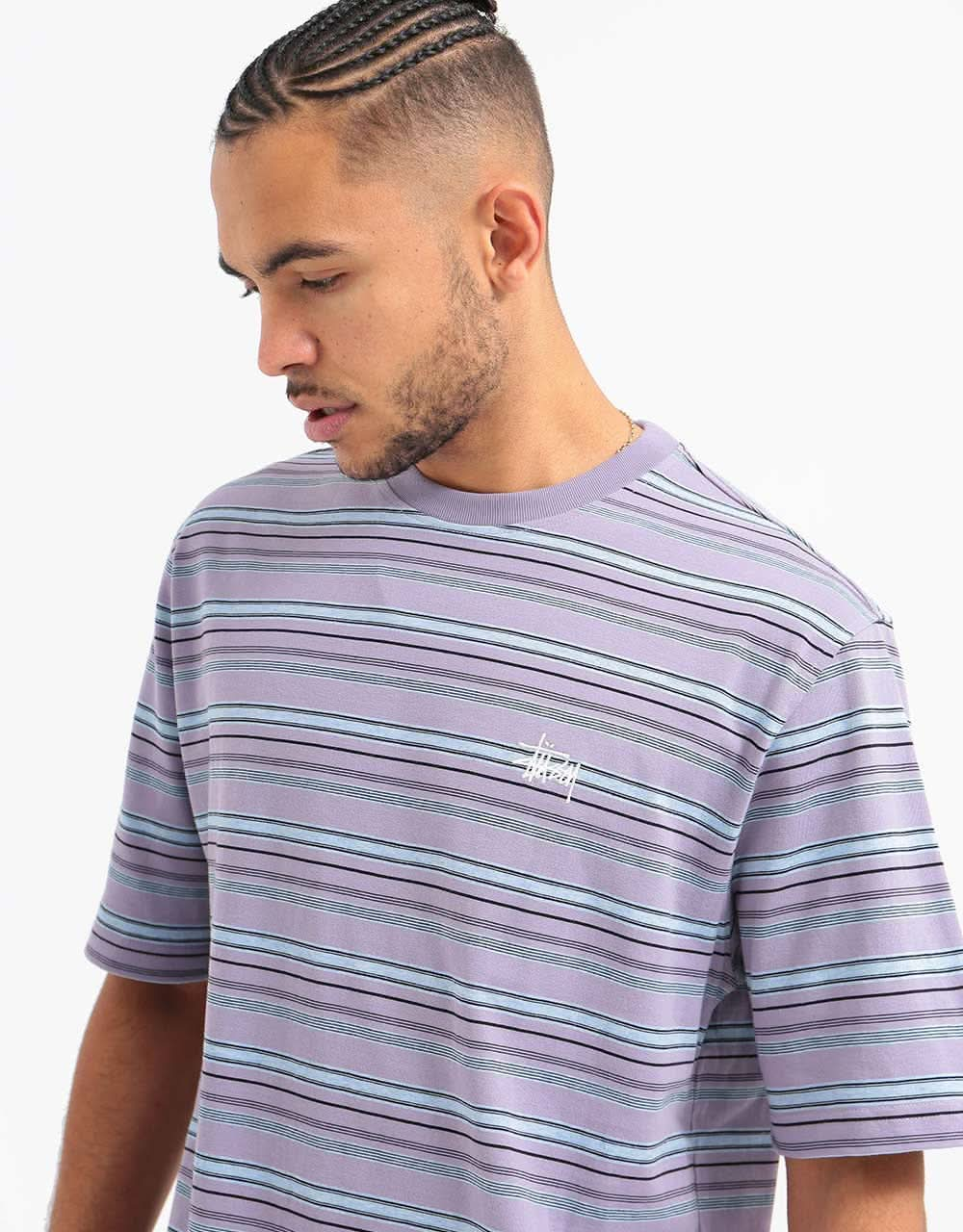 Stüssy Heather Stripe Crew T-Shirt - Lavender